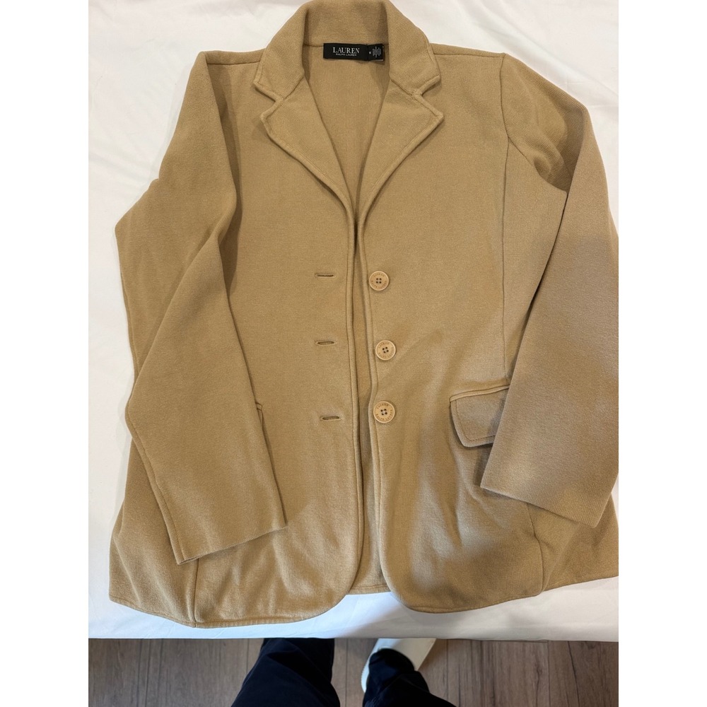 Lauren Ralph Lauren Womens Camel Tan Knit Blazer Sweater Jacket Size M